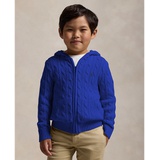 Toddler and Little Boys Cable Cotton Hooded Full Zip Sweater