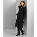 Womens Maxi Faux Fur Trimmed Hooded Puffer Coat