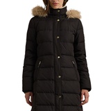 Petite Faux Fur Trim Hooded Puffer Coat