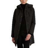 Petite Hooded Quilted Faux Suede Trim Coat