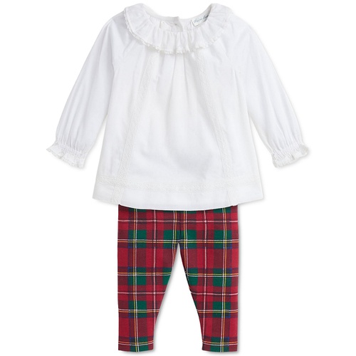 폴로 랄프로렌 Baby Lace Trim Top & Plaid Leggings Set