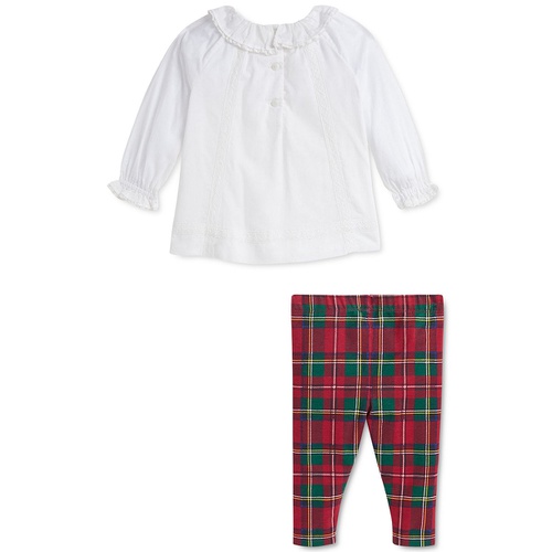 폴로 랄프로렌 Baby Lace Trim Top & Plaid Leggings Set