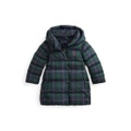 Toddler and Little Girls Plaid Down Hooded Long Jacket