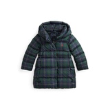 Toddler and Little Girls Plaid Down Hooded Long Jacket