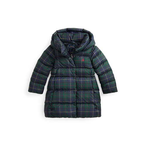 폴로 랄프로렌 Toddler and Little Girls Plaid Down Hooded Long Jacket