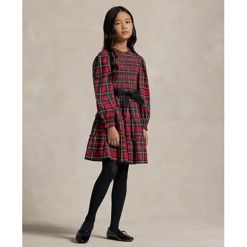 폴로 랄프로렌 Big Girls Plaid Smocked Cotton Jersey Dress