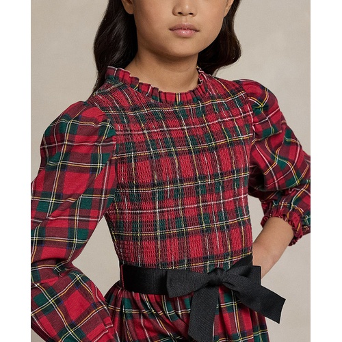 폴로 랄프로렌 Big Girls Plaid Smocked Cotton Jersey Dress