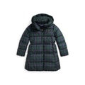 Big Girls Plaid Down Hooded Long Jacket