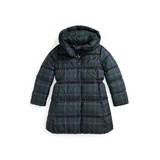 Big Girls Plaid Down Hooded Long Jacket