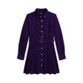 Big Girls Belted Pleated Corduroy Shirtdress