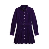 Big Girls Belted Pleated Corduroy Shirtdress