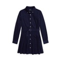 Big Girls Belted Pleated Corduroy Shirtdress