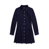 Big Girls Belted Pleated Corduroy Shirtdress