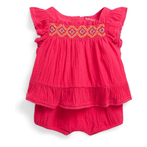 폴로 랄프로렌 Polo Ralph Lauren Kids Ruffled Cotton Gauze Top & Bloomer Set (Infant)