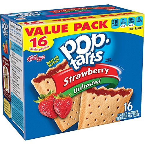  Kelloggs, Pop Tarts, Unfrosted Strawberry Toaster Pastries, 16 Count, 29.3oz Box (Pack of 2)