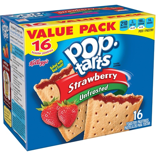  Kelloggs, Pop Tarts, Unfrosted Strawberry Toaster Pastries, 16 Count, 29.3oz Box (Pack of 2)