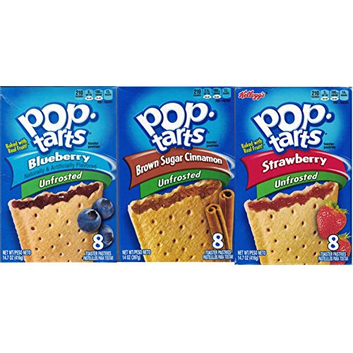  Variety Bundle of 3 Boxes Unfrosted Pop Tarts: Flavors are Blueberry, Brown Sugar Cinnamon, and Strawberry,