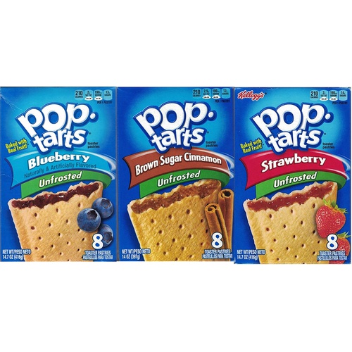  Variety Bundle of 3 Boxes Unfrosted Pop Tarts: Flavors are Blueberry, Brown Sugar Cinnamon, and Strawberry,