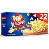 Pop Weaver Microwave Popcorn, Extra Butter, 2.25oz Bag, 22 Bags per Box