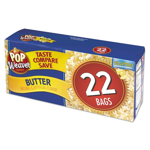  Pop Weaver Microwave Popcorn, Butter, 2.17oz Bag, 22/Box