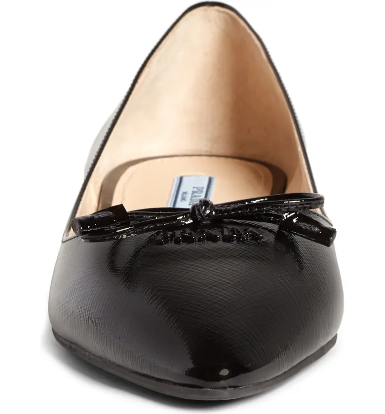 프라다 Prada Bow Logo Pointed Toe Flat_BLACK SAFFIANO