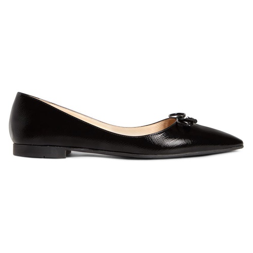 프라다 Prada Bow Logo Pointed Toe Flat_BLACK SAFFIANO