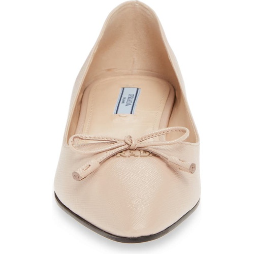 프라다 Prada Bow Logo Pointed Toe Flat_NUDE