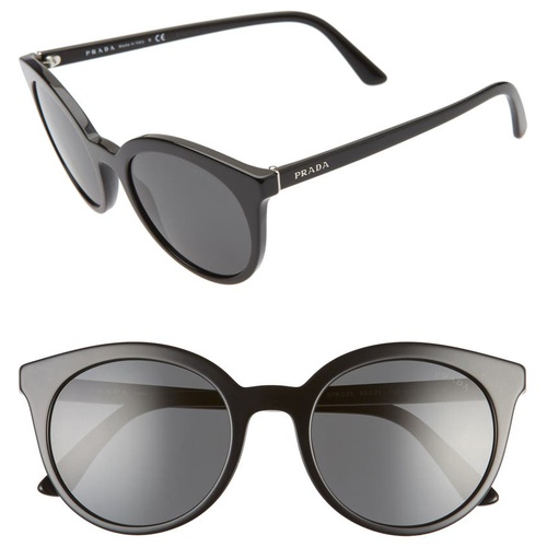 프라다 Prada 53mm Round Cat Eye Sunglasses_BLACK/ GREY GRADIENT