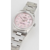 Pre-Owned Rolex 34mm Rolex Date Model Pink Mop Diamond Dial, Diamond Bezel, Oyster Band