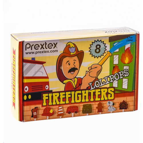  Prextex Firefighter Themed Lollipops Fire Shaped Suckers Pack of 8 Pops for Fireman Birthday Party Favor or Parties Decoration
