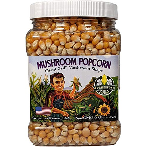  Mushroom Popcorn Kernels by Princeton Popcorn ? Farm Grown, Non GMO, Gluten Free UnPopped, Ball Shaped, Old Fashion Popcorn ? Pops Extra Large, Popping Corn for Air Popper & Stovet