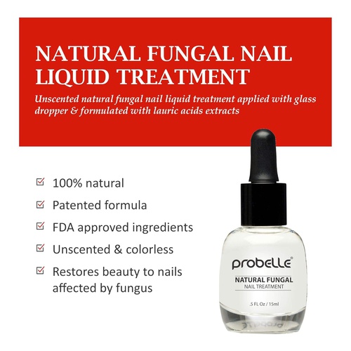  Probelle Natural Fungal Nail Treatment, Anti Fungal Nail Treatment, Nail Color Restoration, Clear Homeopathic Topical Solution .5 oz/ 15 ml (Patented Formula)