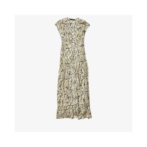  Proenza Schouler Printed Crepe Chiffon Short Sleeve V-Neck Dress