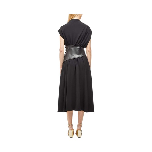  Proenza Schouler Crepe Asymmetrical Dress with Leather Waistband