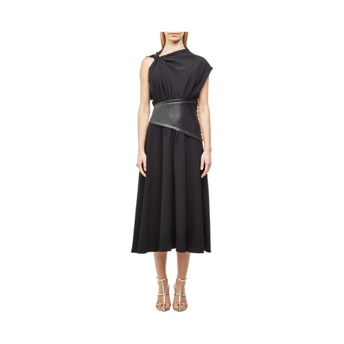  Proenza Schouler Crepe Asymmetrical Dress with Leather Waistband