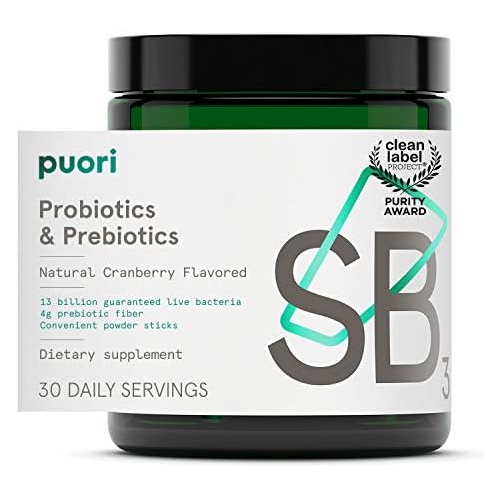 Puori Probiotics and Prebiotics Dietary Supplement - 13 Billion CFU x 30 Servings - Support Immune and Digestive Health - Fiber 4g, Vitamin C 200mg - SB3 Bifidobacterium, Lactobaci