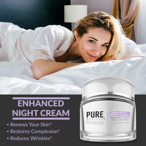  Pure Biology Premium Night Cream Face Moisturizer with Clinically Studied Syn-Coll, Retinol, Collagen & Hyaluronic Acid, Anti Aging Face Cream for Wrinkles, Eyes & Neck for Women &