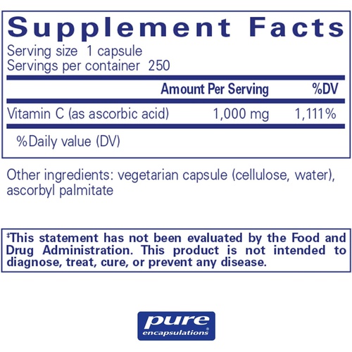  Pure Encapsulations Ascorbic Acid Capsules Vitamin C Supplement for Antioxidant Defense, Immune Support, and Vascular Integrity* 250 Capsules