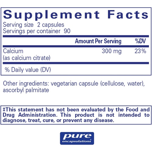  Pure Encapsulations Calcium (Citrate) Supplement for Bones and Teeth, Colon Health, and Cardiovascular Support* 180 Capsules