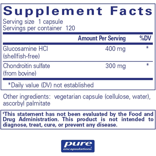  Pure Encapsulations Glucosamine HCl Chondroitin Hypoallergenic DualStrength Support for Healthy Joint Motility and Function 120 Capsules