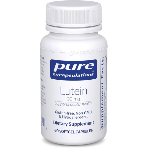  Pure Encapsulations Lutein 20 mg Hypoallergenic Antioxidant Support for Healthy Visual Function 60 Softgel Capsules