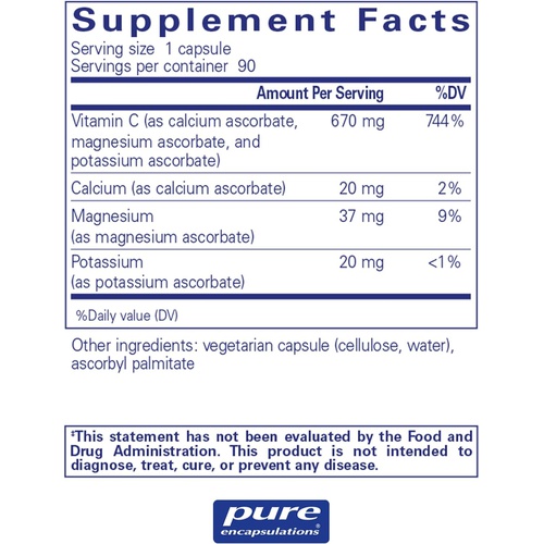  Pure Encapsulations Buffered Ascorbic Acid Capsules Vitamin C for Sensitive Individuals* 90 Capsules