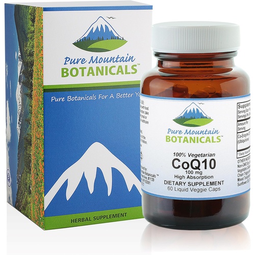  Pure Mountain Botanicals Coq10 100mg Softgels - 60 Vegan Capsules with Ubiqunone Coenzyme Q10