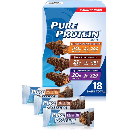  Pure Protein Bars, High Protein, Nutritious Snacks to Support Energy, Low Sugar, Gluten Free, Variety Pack, 1.76oz, 18 Pack