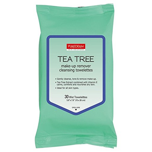  Purederm Tea Tree Make-Up Remover Cleansing Towelettes 2 Packs, 60 Wipes