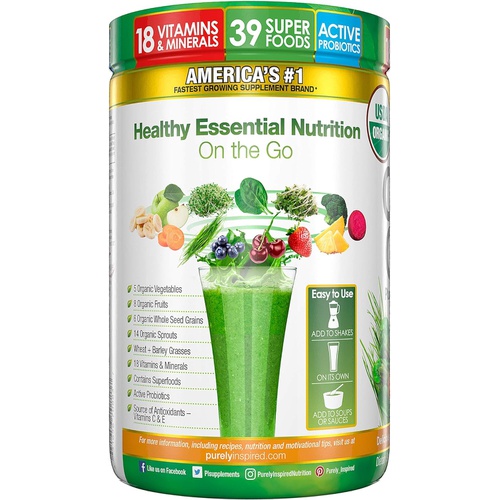  Greens Powder Smoothie Mix Purely Inspired Organic Greens Powder Superfood, Unflavored, 24 Servings (Package May Vary), 8.57 Ounce (Pack of 1)