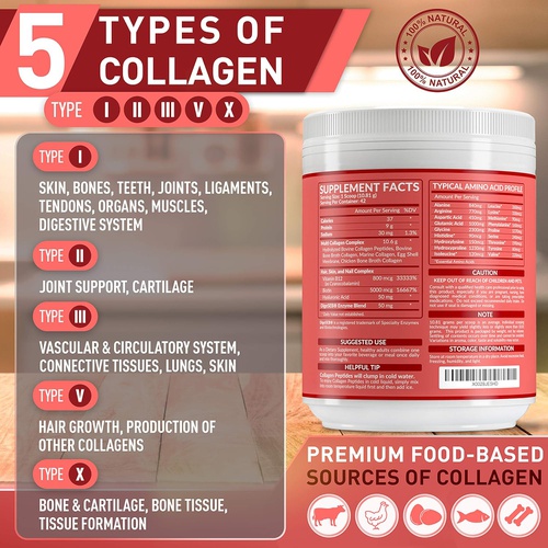  Purely Optimal Premium Multi Collagen Powder - 5 Types of Hydrolyzed Collagen Peptides with Biotin, Hair Skin and Nails Vitamins, Bone & Joint Support - Keto-Friendly, Unflavored (