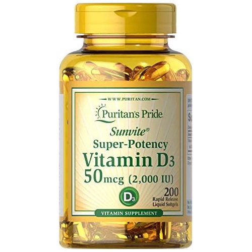  Vitamin D3 50mcg (2,000 IU) Bolsters Immune Health by Puritans Pride for Support of Immune Health and Healthy Bones and Teeth 200 Softgels