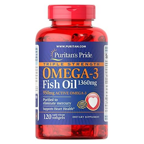  Puritans Pride Triple Strength Omega-3 Fish Oil 1360 Mg (950 Mg Active Omega-3), 240 Count, Package may vary