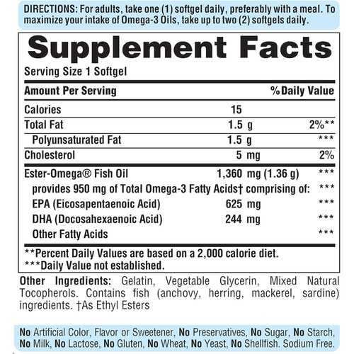  Puritans Pride Triple Strength Omega-3 Fish Oil 1360 Mg (950 Mg Active Omega-3), 240 Count, Package may vary